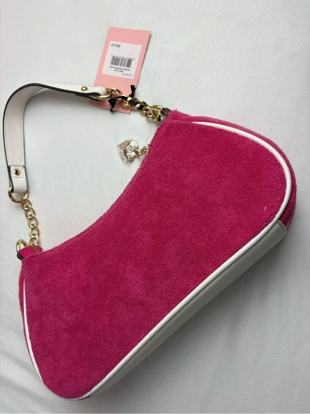 Juicy Couture Hot Pink Suede Shoulder Bag with White Trim
